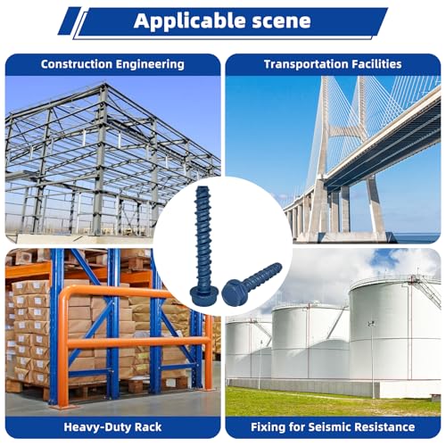 3/8 x 3 Heavy-Duty Hex Head Concrete Anchors, 15 PCS, Corrosion Resistant Blue Climaseal Coating, Outdoor Rated Use, Concrete Block and Masonry Brick Screws 3/8 x 3"