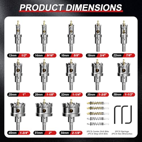 21-Piece TCT Carbide Hole Saw Kit for Metal (1/2" to 2-1/8") 21PCS 13mm to54mm | 1/2" to 2-1/8"