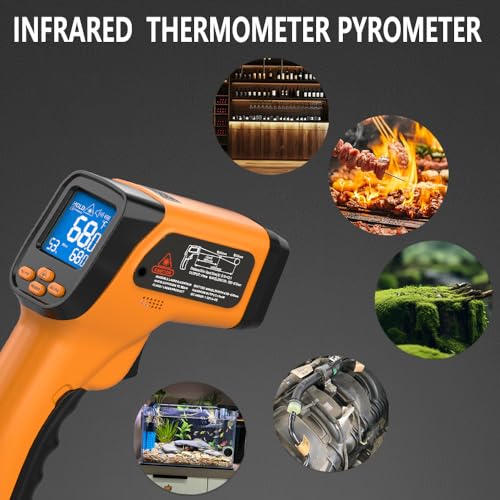 58°F to 1472°F Infrared Thermometer Gun, 12:1, K-Type Probe Yellow/-58°F to 1472°F and -58°F to 572°F