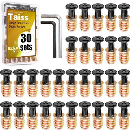 Taiss 3670PCS Metric Screw Assortment M2 M3 M4 M5 33 Sizes Button & Socket Head Screws+30 Sets 1/4-20 x 3/4" Furniture Screw Nut Threaded Inserts for Wood