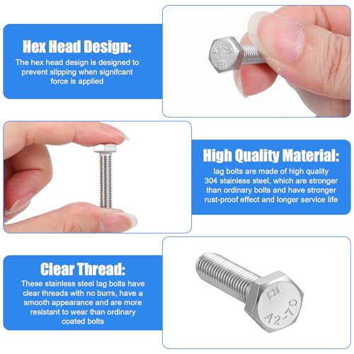200 Pcs Hex Head Screw Bolt M6-1.0 x 25mm Stainless Steel 18-8 (304) External Hex Drive Fully Threaded Plain Finish Silver Machine Screws