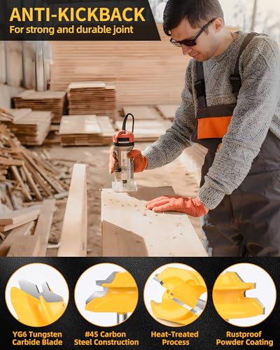 Router Bits, Allmake 3pcs Lock Miter Router Bits 1/4 Shank and 1/2 Shank, 45 Degree Locking Miter Joint Router Bit Set for Woodworking Cabinetry Drawers Shadow Boxes