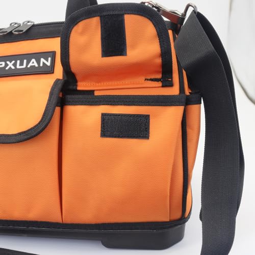 16 Inch Heavy Duty Tool Bag - Molded Plastic Base, Waterproof 900D Oxford Cloth, 16 Pockets Wide Mouth Tool Organizer with Shoulder Strap for Power/Hand Tools (Orange) YT-STBAG-1601