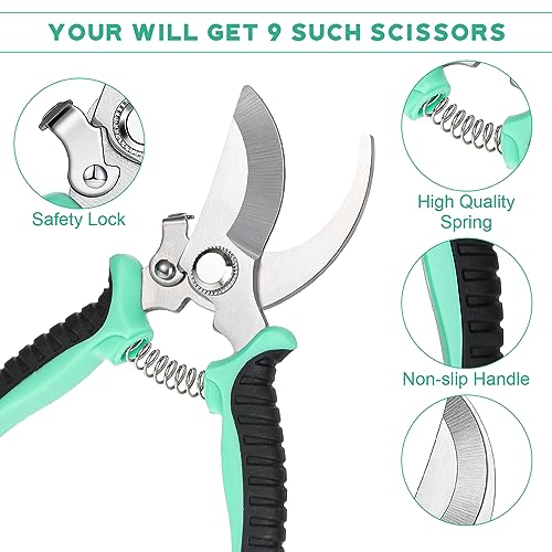 Lothee 9 Pcs Garden Pruning Shears Bulk, Gardening Shears&Scissors, Green