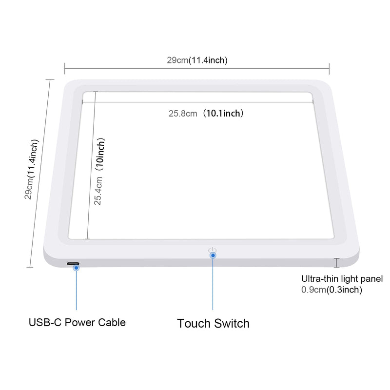 PULUZ 29cm Photography Shadowless Light Panel Ultra Bright LED Fill Light Background Panel Touch Bottom Light Photo Box Light with USB-C Power Suitable for Jewelry Cosmetic Handicraft Shooting 11.4'' x 11.4''inch / 29cm