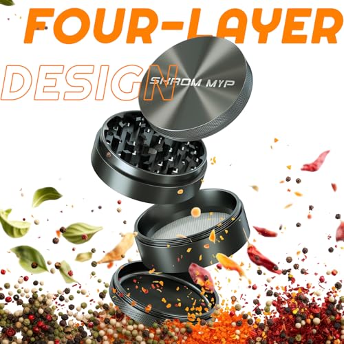 Grinder Crusher 4-Piece Set, 75mm Large Herb Grinder, Aluminum Alloy with Pollen Scraper for Spices, Herbs, Seasonings (Grey) Grey