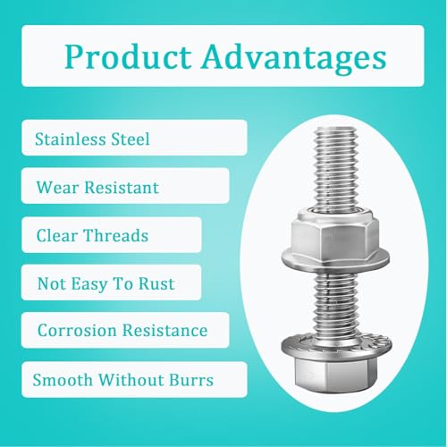 6pcs M10X1.5-40mm Stainless Steel Flange Screws Flange Exhaust Bolts and Nuts Kit for Securing Exhaust Components Hex Head Exhaust Manifold Hardware Kit