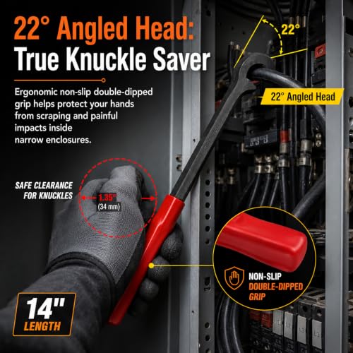 14 inch Cable Bender Tool, Heavy Duty Wire Bending Tool for Easily Bending 500 MCM Copper & Aluminum Wires in Electrical Panels, 22° Angled Head Knuckle Saver, 2 Pack