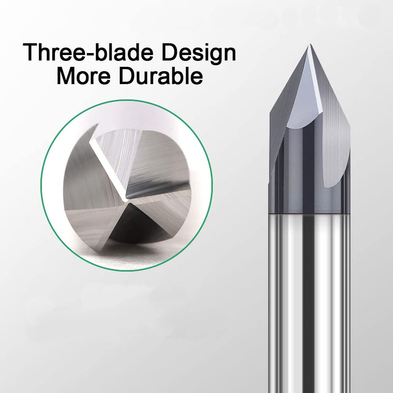 ASNOMY 4 pieces solid carbide chamfer cutter 3 flutes V groove cutter 60 degree and 90 degree CNC milling cutter end mill with TiAlN coating for machine tools and chamfering 4 pieces 4mm & 6mm, 60° & 90° angle