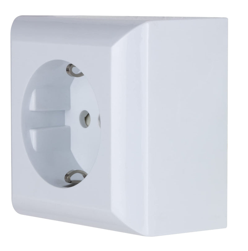 REV 0500142551 PlanoLuxe, surface-mounted socket 1-way. Complete set: frame and insert, white sockets with contact protection, single