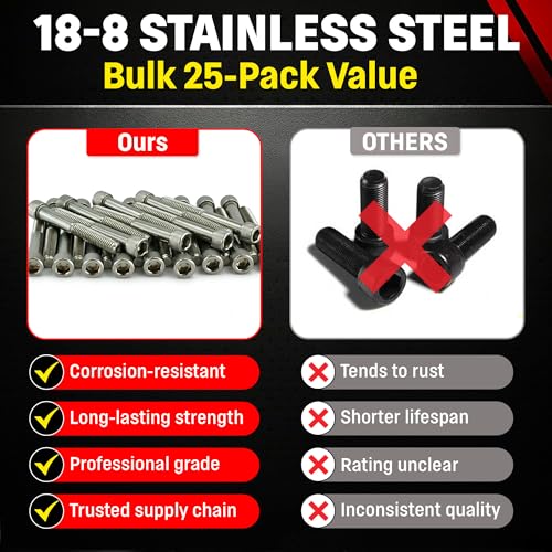 Chenango Supply Stainless 3/8-16 x 3 Socket Head Cap Screws – 18-8 Grade, Full Thread, Hex Drive 5/16, Coarse Thread, High-Torque Socket Head Cap Screws, 25 Pieces (3/8-16 x 3)