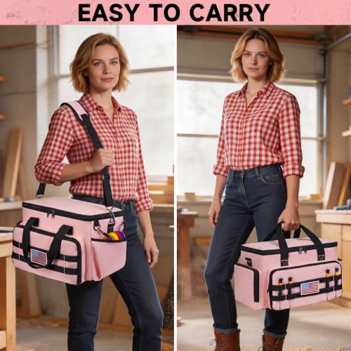 Pink Tool Bag for Women, Heavy-Duty 15-Inch Portable Tool Box Tote Pink