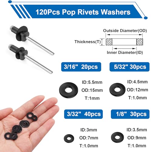 smseace 1001Pcs Pop Rivet Gun Kit Black Pop Rivets, Large Flange Rivets, Washers and Rivets Gun Tool Packed in Portable Toolbox with Color Label for Metal, Furniture, Automotive, Instruments
