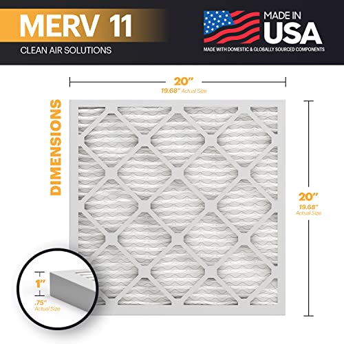 BNX TruFilter 20x20x1 Air Filter MERV 11 (6-Pack) - MADE IN USA - Allergen Defense Electrostatic Pleated Air Conditioner HVAC AC Furnace Filters for Allergies, Dust, Pet, Smoke, Allergy MPR 1200 FPR 7 20x20x1 6-Pack