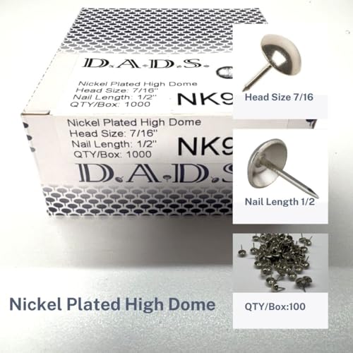 D.A.D.S. NK912 Upholstery Tacks, Decorative Nail Heads, Upholstery Tacks for Furniture, DIY Decorative Tacks, Upholstery Pins, (Nickel Plated High Dome) Nickel Plated High Dome