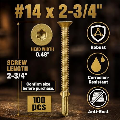 100Pcs Trailer Deck Screws #14 X 2-3/4" Metal Self Tapping Screw,Bronze #14 x 2-3/4" Bronze 100