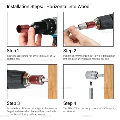 Sammys 8021957-25 1/4 x 2'' Horizontal Rod Anchor Super Screw with 3/8 in. Threaded Rod Fitting, for Wood (Pkg.=25) , Zinc 1/4 x 2"