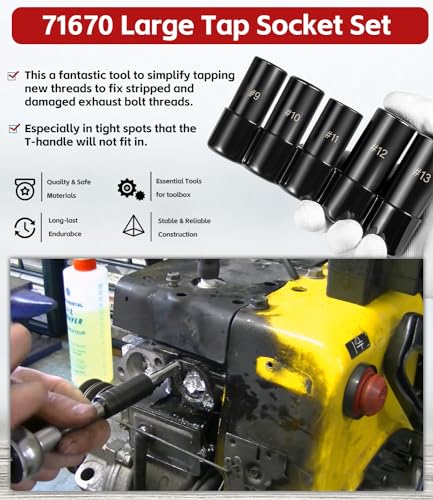 71670 Tap Socket Set Fits 5/8", 11/16", 3/4", 7/8" and 1" Taps, 1/2" Drive, Tap Sockets Adapter For Larger, M.C.T.I. Standard Taps, Large Tap Socket Wrench Set