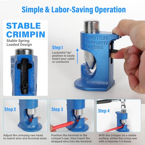 Cable Cutter and Hammer Lug Crimper Tool Kits,Heavy Duty Cable Cutting/Stripping/Crimping for 16 AWG to 4/0 AWG Battery and Welding Cables, Aluminum, Copper Cable for Automotive/Industrial Wiring