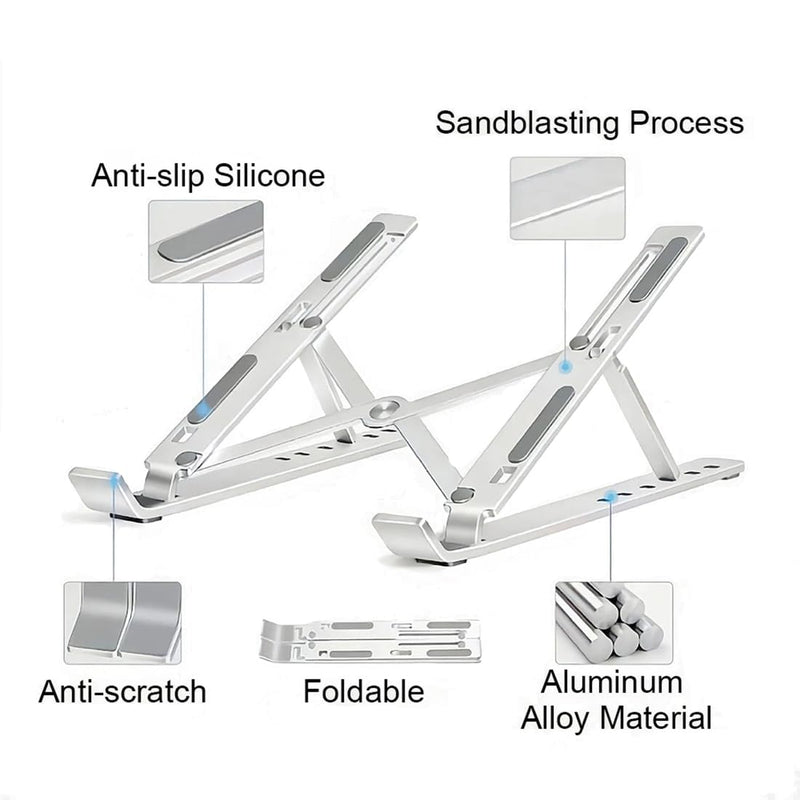 Laptop Stand, Computer Tablet Stand Laptop Holder Riser Ergonomic Aluminum Adjustable 6 Angle Foldable Portable Desktop Holder Compatible with MacBook,iPad, HP, Dell, Lenovo 10-15.6”- Silver