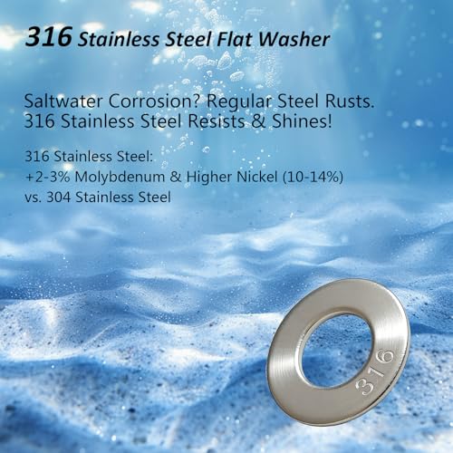 316 Stainless Steel Flat Washers Assortment Kit 505 Pcs, 14 Sizes