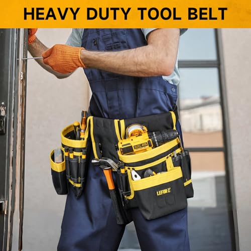 2 in 1 Magnetic Tool Belt Pouch Bag with Drill Holster,27-Pockets Heavy Duty Tool Belts for Men,Work Belts with Impact Holster for Electrician,Carpenter,Construction,Utility Belt,Yellow