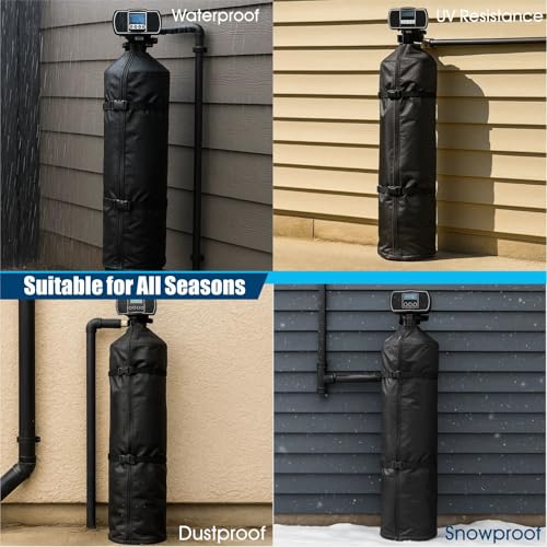 Winter Water Softener Cover - Heavy Duty 600D Waterproof Outdoor Cover for Water Softener Systems, Freeze Protection, Snow & Cold Weather Resistant, 13"x54" black 13x54"