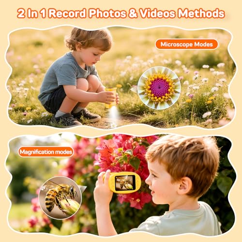 Microscope for Children, 1080P HD 2.0 Inch Screen Pocket Microscope, Ashfly Mobile Phone Digital Microscope LED Lights Connection to PC, Mini Microscope Outdoor Gifts for 4-12 Years, Orange