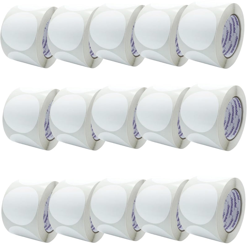ChromaLabel 3 Inch Circle Sticker Labels, Round Colored Stickers, Permanent Round Labels - 500 Sticky Dots per Roll, White - Case of 15