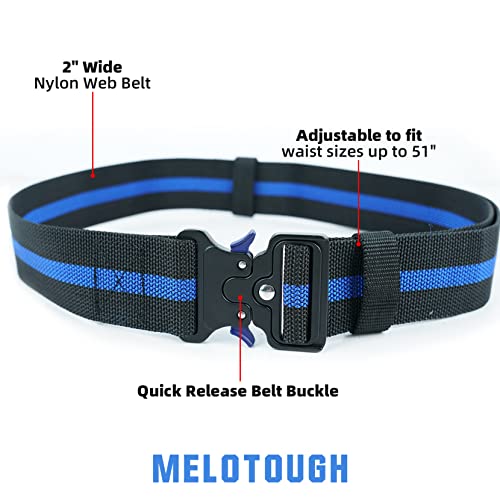 MELOTOUGH Padded Tool Belt with D ring for men construction Strong Durable Double Metal Roller Buckle + 2 Inch Nylon Web Work Belt with Quick Release Metal Buckle