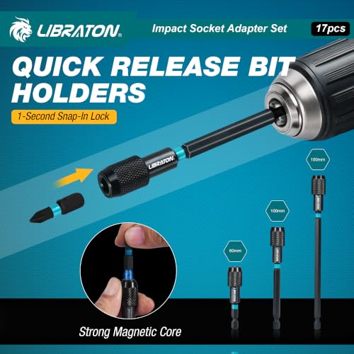 LIBRATON 17PCS Impact Socket Adapter Set, 1/4 3/8 1/2 Square Drive