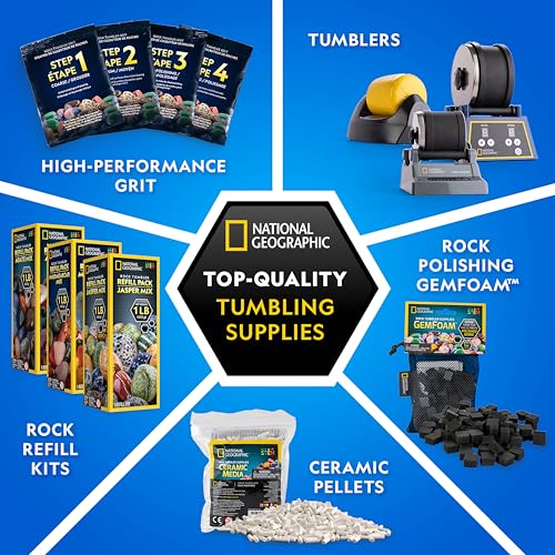 NATIONAL GEOGRAPHIC Rock Tumbler Grit and Polish Refill Kit - Tumbling Grit Media, Polish Up to 20 lbs. of Rocks, Works with any Rock Polisher & Tumbler Supplies Bulk Grit Media