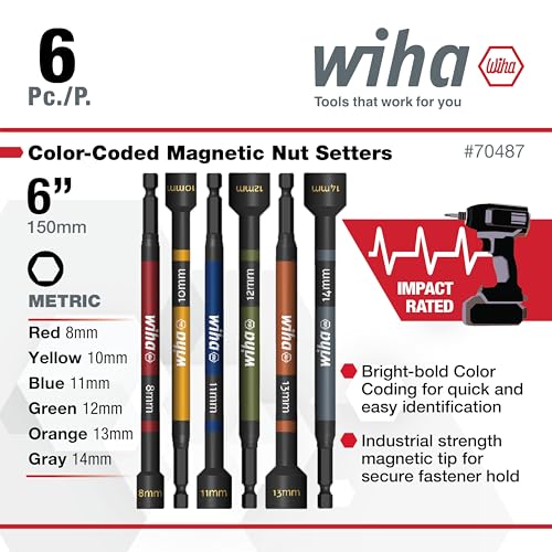 Wiha Magnetic Nut Setter Set, 12-Piece SAE and Metric, Impact Rated