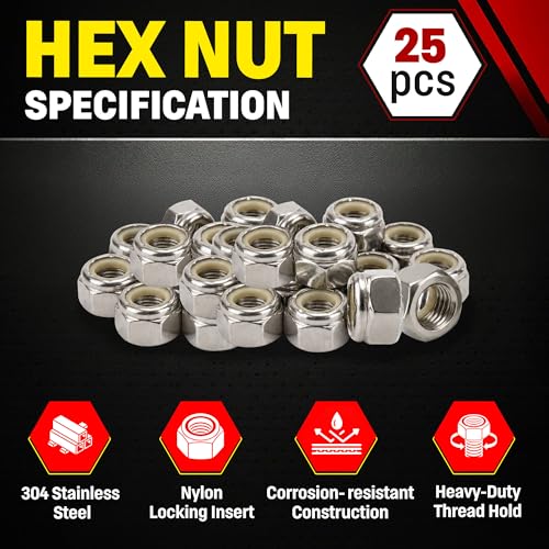 Stainless 9/16-12 Nylon Insert Lock Nuts, 304 Stainless Steel, 25 Pieces (9/16-12 Nylock)