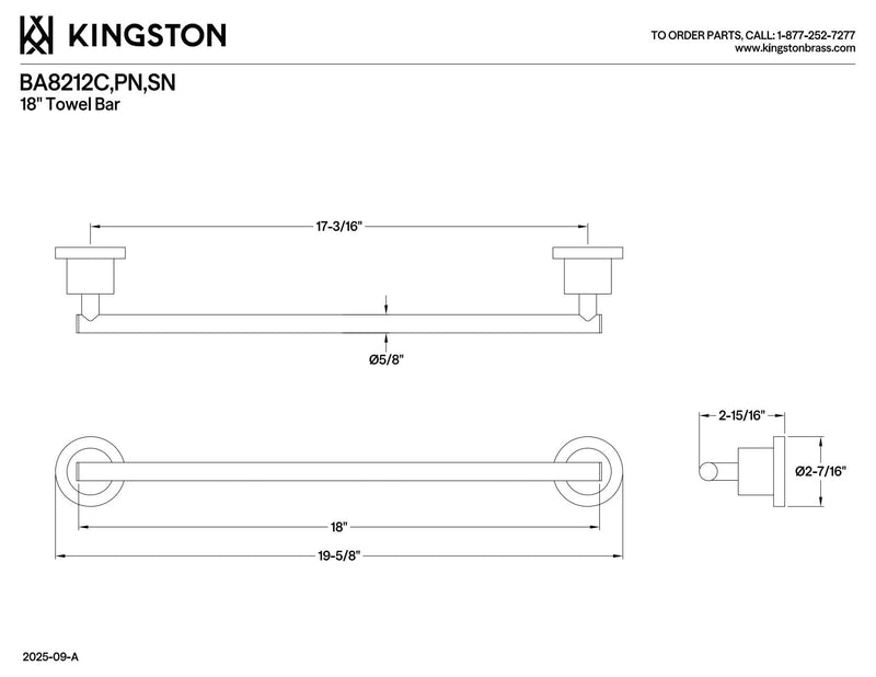 Kingston Brass BA8212C Concord Towel-Bar, 18-Inch, Polished Chrome