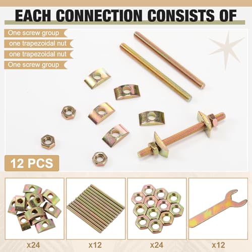 Tandefio 12 Sets Bed Frame Hardware Connectors Bolts Nuts, Double Ended