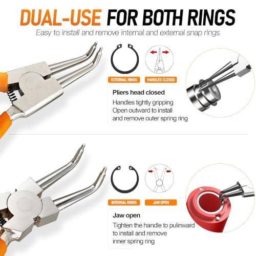 8PCS Snap Ring Pliers Set, 6" & 7" Internal External Circlip Tool