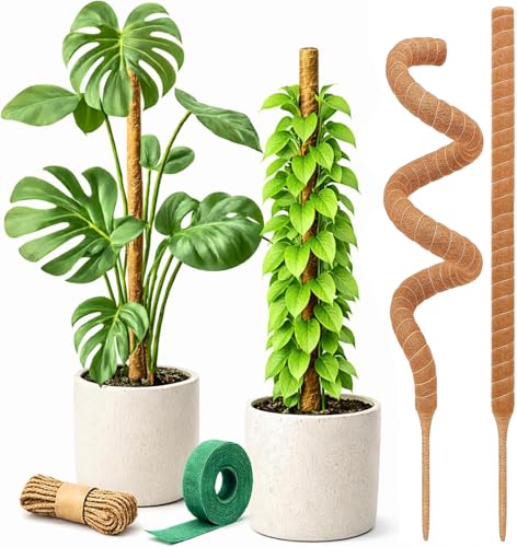 Indoor Plant Care Bundle – 2-Pack Stainless Steel Pruning Scissors & 2-Pack 28" Bendable Moss Pole Plant Supports for Monstera, Pothos, Philodendron, Climbing Indoor Plants