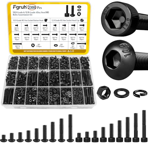 1220PCS M3 M4 M5 M6 Metric Hex Socket Head Screws Assortment Kit & 2300PCS M3 Hex Socket Button & Cap Head Bolts Assortment Kit for DIY, 3D Printer