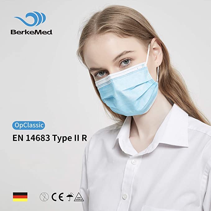 German Brand Masks, Mouth Guards, Disposable Masks, Surgical Masks According to EN 14683 IIR (Pack of 50)
