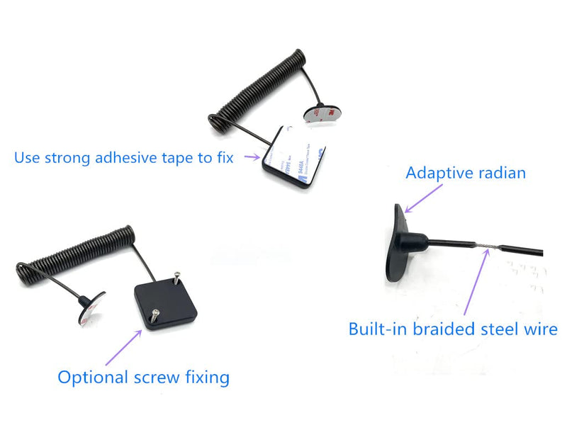 7ft Retractable Cable Lock with Double Sided Adhesive for Pad Mobile Phones, Tablets Showroom, Gaming Controller Other Hardware Showroom and TV, DVD Remote Control Tether Black 1Pack
