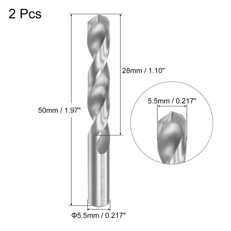uxcell Solid Carbide Drill Bits, 5.5mm C2/K20 Tungsten Carbide Jobber Drill Bits Straight Shank Drilling Tool for Stainless Steel Aluminum Iron Metal Plastic 2pcs