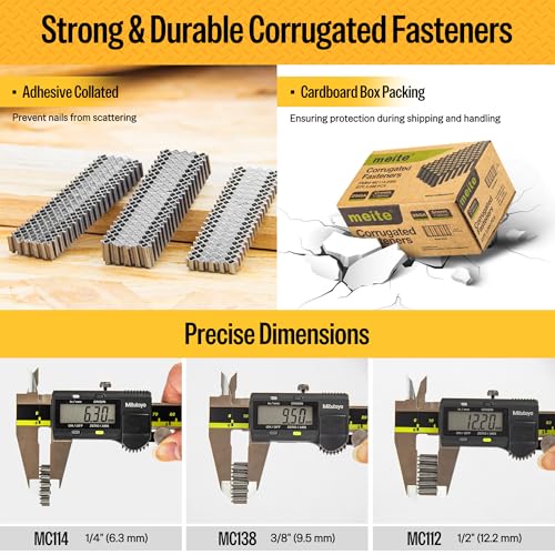 meite Corrugated Fasteners MC138, 1-Inch Crown, 3/8" Length, 1,200 PCS 3/8" 1,200 Counts