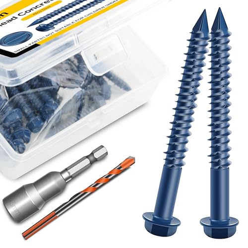 Mywish (10Sets) 3/8" x 2-1/2" Hex Head Lag Bolts & 30Pcs 1/4 x 2-1/4" Concrete Screws, Slotted Hex Washer Head Masonry Stucco Screws Anchor Kit, Heavy Duty Lag Screws with Washers