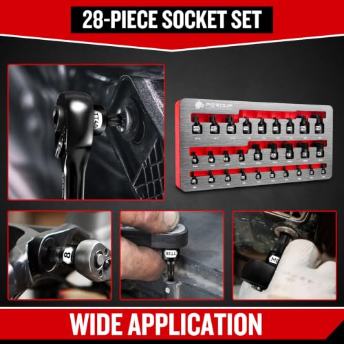 ZHAX 28-Piece Triple Square Spline(XZN), Tamper-proof Torx and Low Profile Metric Hex Bit Socket Set, Stubby Impact Design, 1/4", 3/8" and 1/2" Drive, CR-MO 28 pcs