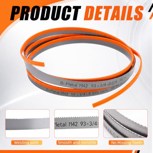 2 Pcs Band Saw Blades, 93" X 3/4" X 0.035",10/14 Tpi 93" X 3/4" X 0.035" 10/14 Tpi 2