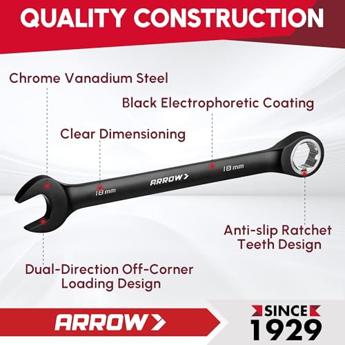 ARROW 12PCS Metric Ratcheting Wrench Set with Black Magnetic Tool Holder Metric Only
