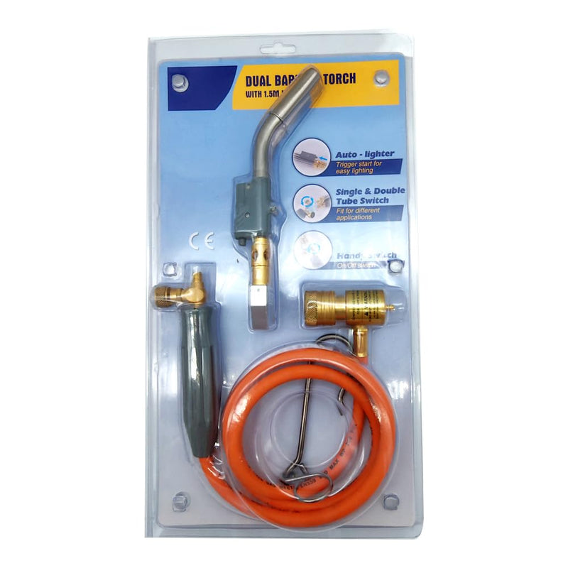 Double Heads Mapp Gas Torch Turbo with 5ft long Hose WT-10, Map Torch Turbo Tips Mapp Gas Propane Head Handheld