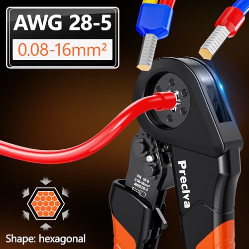 Preciva Ferrule Crimping Tool Kit - AWG 28-5 (0.08-16mm²) Hexagonal Ferrule Crimper with 950Pcs Single and 350Pcs Twin Ferrules Connectors, Self-Adjustable Ratchet Ferrule Terminals Crimping Tool Hex Crimper & Single/Twin Connectors
