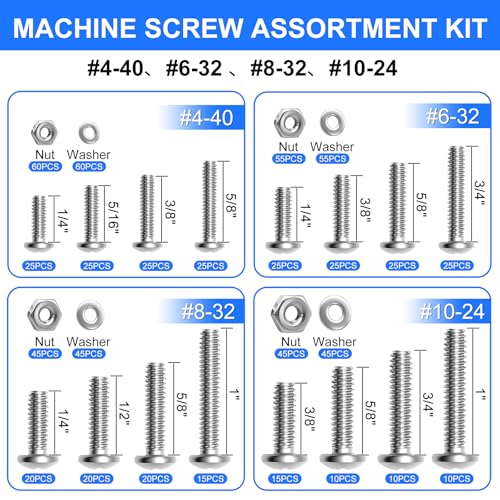 730Pcs Machine Screws Nuts and Bolts Assortment Kit, 304 Stainless Steel Bolts 16 Sizes #4-40#6-32#8-32#10-24 Phillips Pan Head Hardware Screws + 408PCS Machine Screws Nuts and Bolts Assortment
